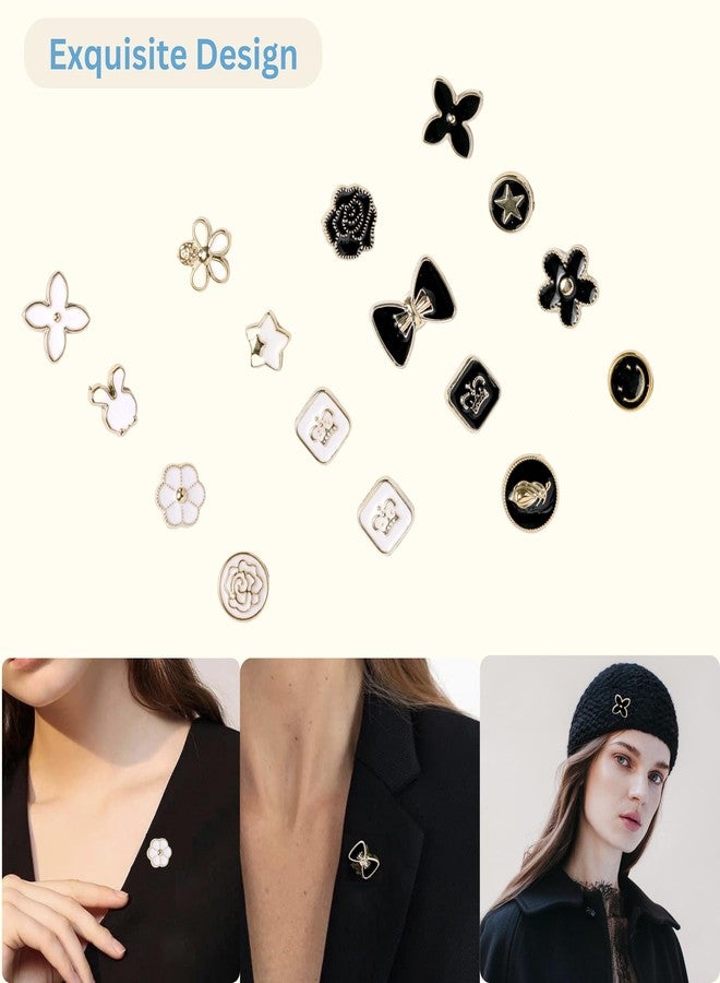 INOVERA (LABEL) 20 Pieces Shirts Brooch Buttons for Women, Girls - Jeans, Hats, Fancy Brooches Pins - No Sew Button Black and White - Image 5